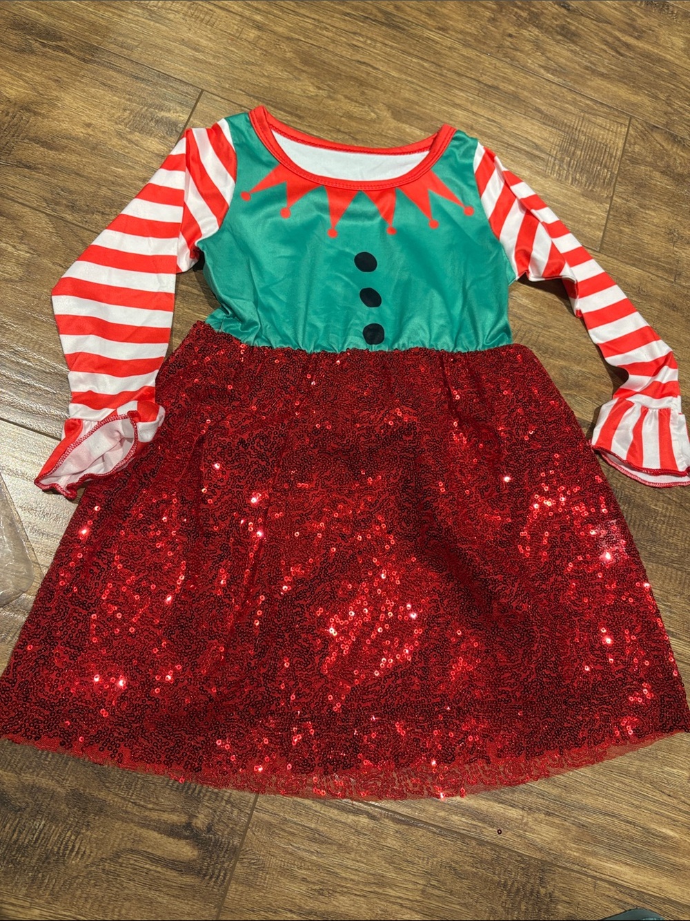 Girls' Red Sequin Elf Costume Dress - Green & Red